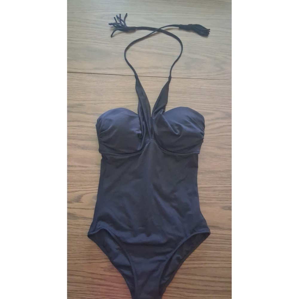 Seafolly Australia Women's Size US 8 One-Piece Swimsuit Black Tassel Tie NWOT